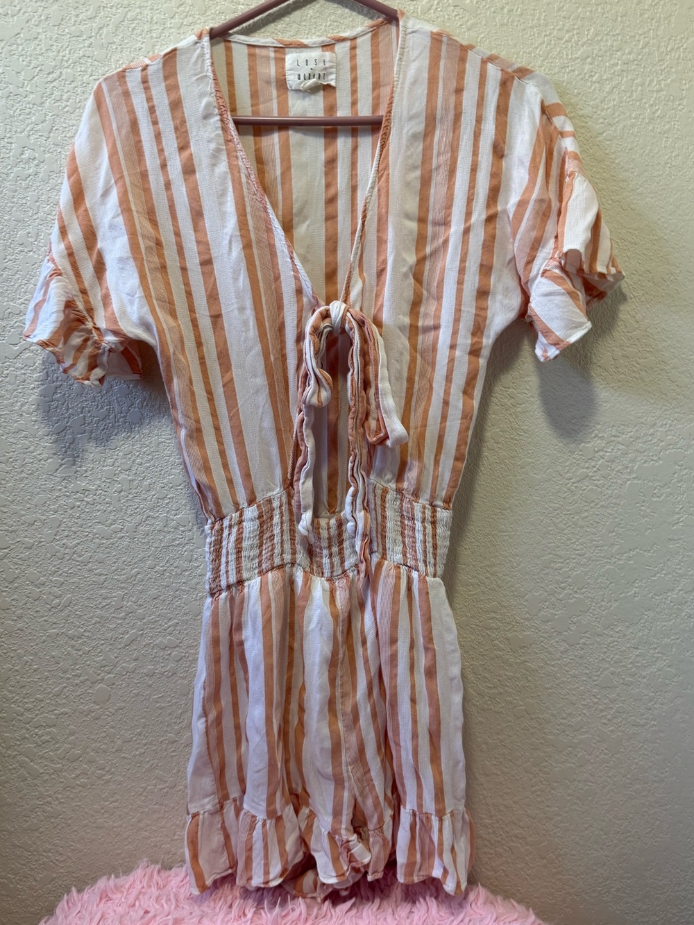 Lost + Wander Striped Ruffle Romper Boho V-Neck Tie Front Size XS